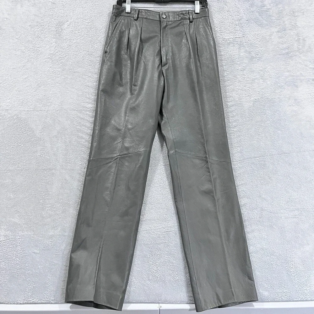 VTG Atlas Leather Pants Women's 28x31‎ Gray Retro Moto 90s